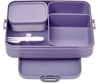 Mepal Bento Brotdose Large Take A Break - Brotdose mit Bento Box - Für 2 Sandwiches oder 4 Brotscheiben - Lunchbox für kleine Snacks & Reste - Brotdose Erwachsene Essenbox mit Fächern - Vivid lilac