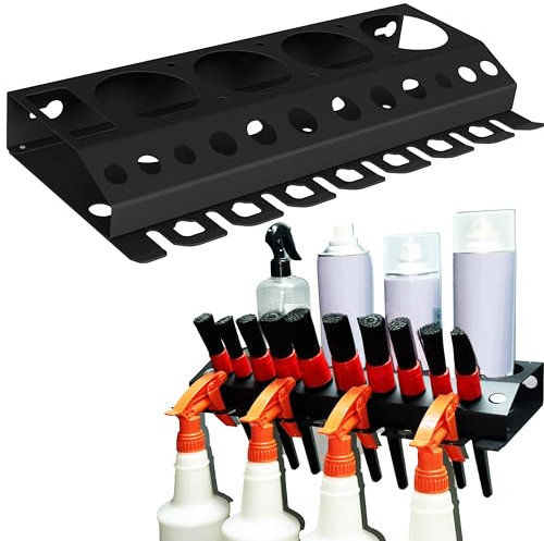 Bottle Storage Rack, Detailing Brush Organizer, Spray Bottle Storage Rack, 3/8 Air Tool Holder, for Garage and Workspace (1pc-Black)