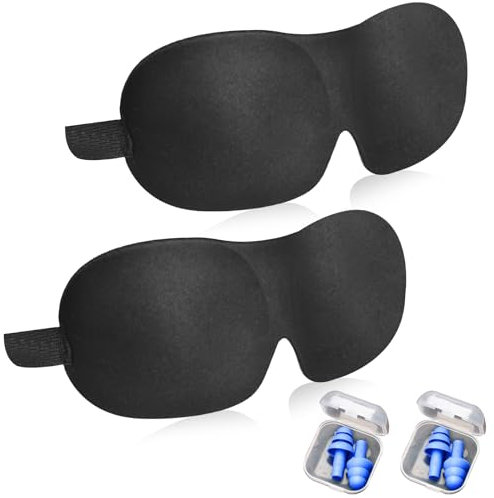 Littlegaofeithing 3D Masque de nuit,Cache Yeux pour Dormir,Masque de Sommeil pour Homme Femme pour les voyages en avion, la maison, l'hôtel,avec 2 paires Bouchons d'oreilles (Noir)