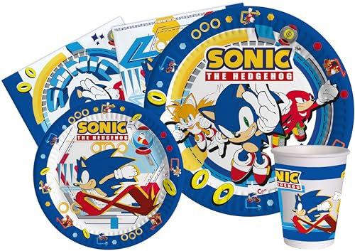 Ciao- Kit Party Tavola Sonic The Hedgehog (Piatti, Bicchieri, tovaglioli), Blu, 8 persone, AZ051