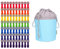 trendfinding Lot de 70 pinces à linge arc-en-ciel grises avec plumes en acier inoxydable et poignée souple, 1 sac à pinces à linge en toile bleu clair et gris