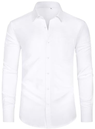 J.VER Men's Long Sleeve Shirts 4-Way Stretch Wrinkle Free Formal Dress Shirt Business Casual Wedding Work Button Down Shirts with Pocket