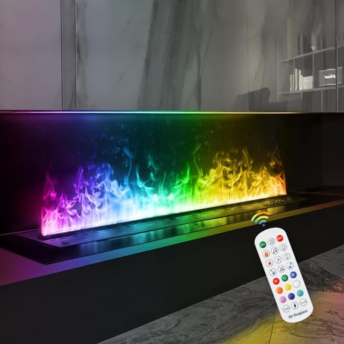 Mexhom Wasserdampf-Kamin, eingebauter elektrischer Kamin, 9-Farbiger 3D-Flammeneffekt, automatische/manuelle Wasserversorgung, Schornstein mit Fernbedienung [100cm] unbeheizt