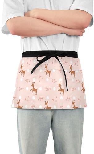 FRODOTGV Schürze mit 3 Taschen, niedliches Rentier, Taillenschürze, 30,5 cm, Schürzen zum Servieren, wasserabweisend, niedliches Rentier, Einheitsgröße, Niedliches Rentier, One size