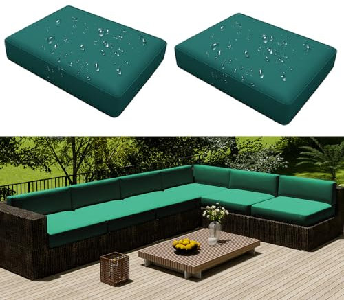 Hiseng Outdoor Sofa Sitzkissenbezug 2er Set Wasserdicht mit Reißverschluss, Terrassenstuhl Sofakissen Bezug Abnehmbar, Wetterfest Sofabezug für Garten Möbel aus Rattan (60x60x10cm,Türkis)