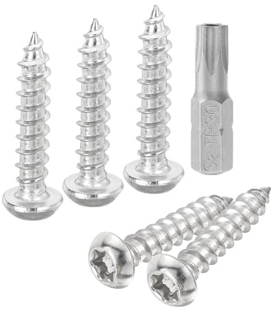 QUARKZMAN M6 x 30mm Vis à Tôle de Sécurité à Tête Bombée Torx, 30 Pièces Vis Autotaraudeuses en Acier Inoxydable 304 Résistantes au Vandalisme, Vis à Bois Antivol avec Embout T30 (Argent)