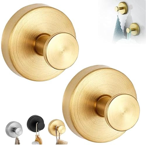 Saugnapfhaken for Duschen, 2024 Upgrade Luxe Hold Haken ohne Bohren, Edelstahl, wasserdicht, Saugnapfhaken for Dusche, Badezimmer, Küche, for Aufhängen von Handtüchern, Saugnapfhaken/1079(Gold,2 Pcs)