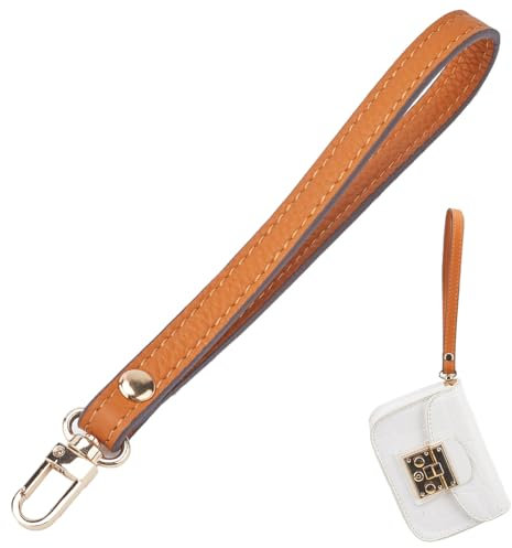 GORGECRAFT Sangle de Poignet Marron Porte Clés en Cuir de Vache Court Sangles de Remplacement pour Étui de Téléphone Bracelet Sac à Main Portefeuille Fournitures de Bricolage