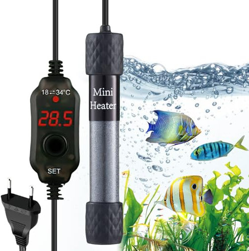 WIYETY Mini riscaldatore per acquario, a prova di esplosione: 50 W, per acquari con indicatore di temperatura, per acquari sotto 20 l, asta riscaldante per serbatoi di pesce e acquario