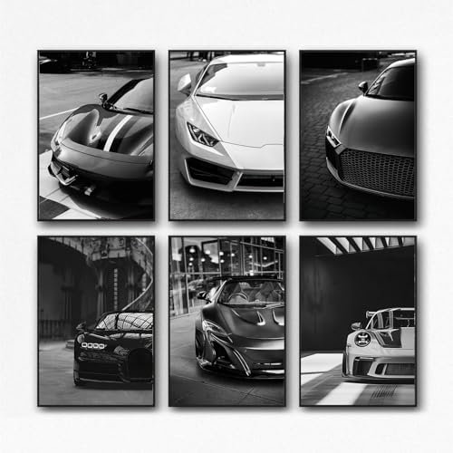 NebulaNova 6Pcs Car Posters Supercar Poster Art Prints For Walls Vintage Racing Car Wall Art For Boys Bedroom (Unframe,8x12inch)