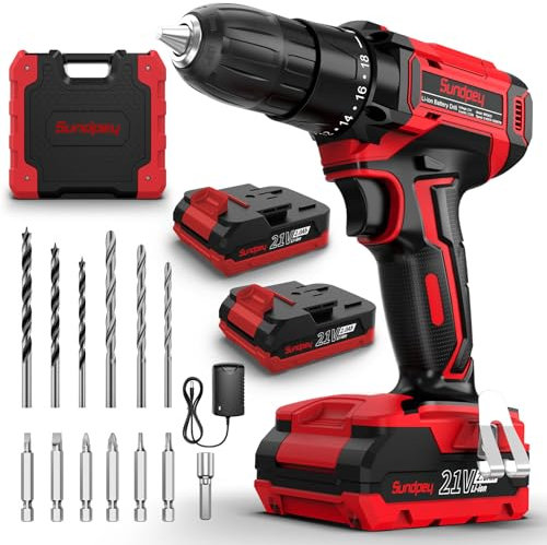 21V Akkuschrauber Set, Sundpey Akku Bohrschrauber 45 N.m Max Akkuschrauber mit 2 x 2000mAh Akkus, 18+1 Drehmomentstufen, 2-Gang, 10mm Bohrfutter, Akkubohrer für Heimwerker-Montageprojekte