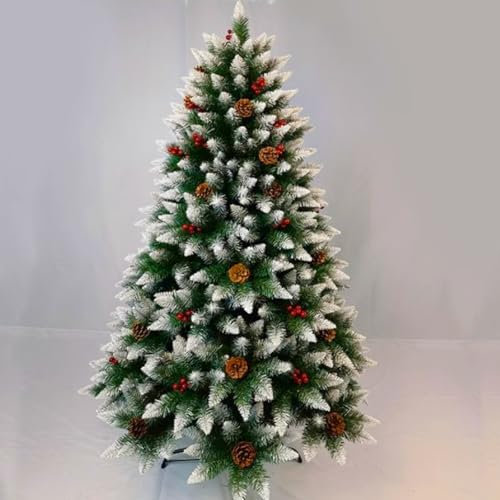 YPDOPORA Weihnachtsbaum Mit Beleuchtung, Weihnachtsbaum Mit Flauschigen Tannennadeln Aus PVC Und PE, Tannenzapfen, Beeren, Metallständer, Perfekt Für Partys Im Freien Zu Hause,8FT