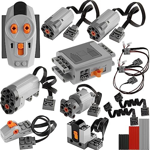 25pcs Technic-Motor Set with Motor-Remote Control-Receiver, Battery-Box-Switch-Light-Cable, Compatible with Lego-Technic-Parts