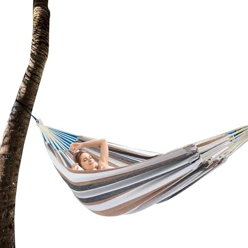 Zwei -Personen -Camping -Hängematte - Streifenbaumschwung für Strand oder Garten | Robuste Hängematte für den Innen- und Außenbereich mit Aufbewahrungstasche, ideal für die Entspannung von Kindern und