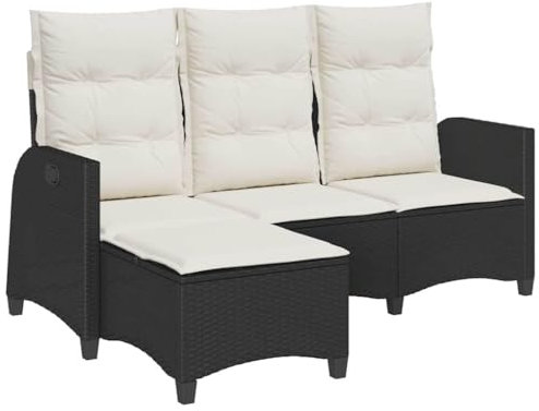 vidaXL Gartensofa mit Liegefunktion Kissen L-Form Schwarz Poly Rattan, Gartensofa, Sofa mit Liegefunktion, Außensofa, Outdoor Sofa, Terrassensofa