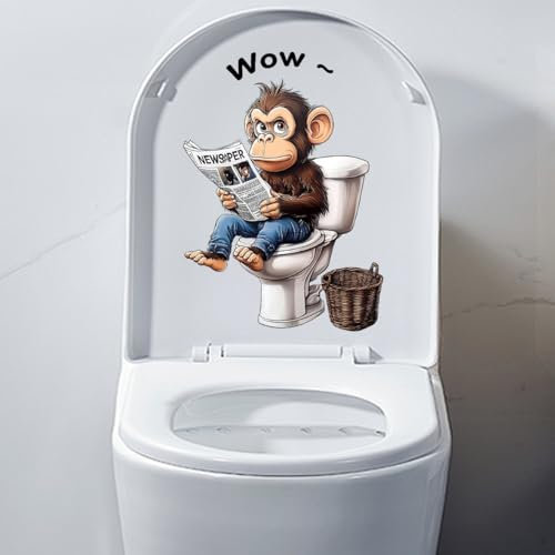 Animal 3D Toilet Stickers Funny Surprised Cat Toilet Seat Cover Decoration Waterproof Toilet Seat Lid Decal Bathroom Wall Sticker (Monkey)