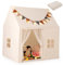 COSTWAY Kids Play Tent, Indoor Outdoor Playhouse with Non-slip Mat, String Lights, Flags, Mesh Curtains and Windows, Large Castle Fairy Tents for Boys Girls (2 Windows)