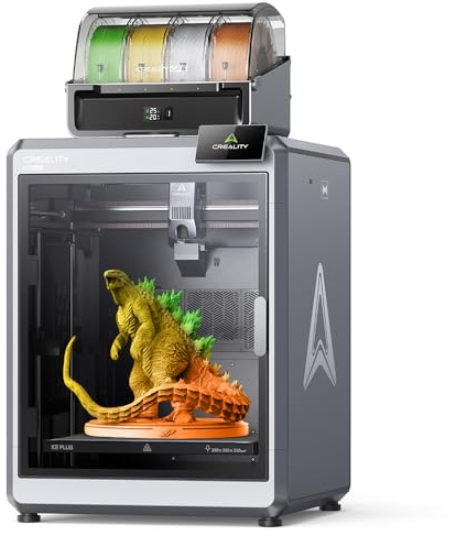 Creality K2 Plus Combo 3D-Drucker, Mehrfarbendruck mit CFS, Druckgeschwindigkeit 600 mm/s, Schrittmotor-Servosystem, 350 °C Hochtemperatur-Direktantrieb-Extruder, Bauvolumen 13,78 x 13,78 x 13,78 Zoll