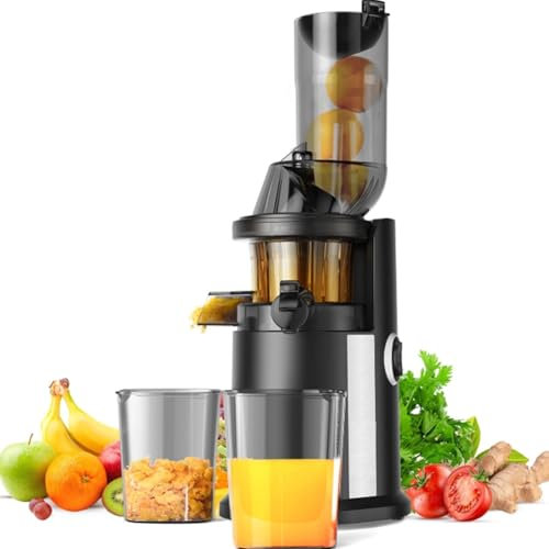 OZMDXKJ Extracteur De Jus à Pression à Froid, Extracteur De Jus à Large Goulotte d'alimentation De 200 W, Rendement éLevé, Extracteur De Jus à Mastication Lente pour Fruits Et LéGumes Entiers