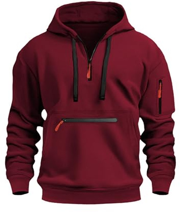 Volemo Mens Hoodies Quarter Zip Hooded Sweatshirt Colour Block | Kangaroo Pocket, Soft Fleece Lined, Ribbed Cuffs Hem, Long Sleeve, Easy Layering, Autumn Winter Work Travel