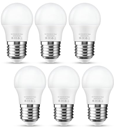 Flaspar E27 LED Lampe G45, 5W LED Glühbirne ersetzt 40W Glühlampen, Mini Globe G45, 430lm Leuchtmittel, 6000K Kaltweiß, 220° Abstrahlwinkel Energiesparlampe, Nicht Dimmbar, 6 Stück