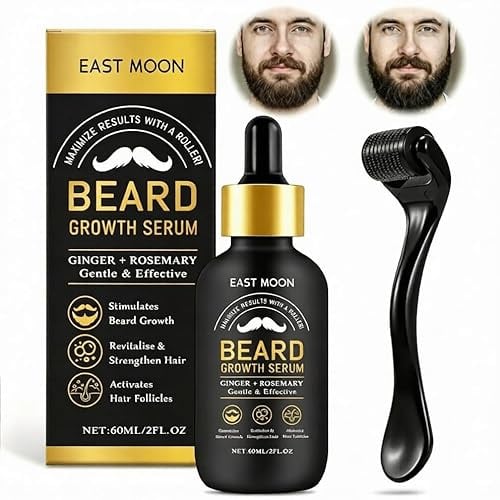 60ml Pflegendes Bart für serum,Bartroller Bartwuchs Haare Bartöl + roller,Stimuliert Verdicken Schnurrbart & Haarwachstum für Männer,Gesichtsbehandlung,Für moderne Männer