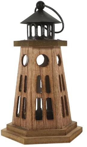 Vintage Holz Kerzenhalter Leuchtturm als Stabkerzenhalter Braun | Schreibtischdeko für Zuhause und Hochzeiten, Nostalgischer Leuchter, Braune Holzoptik, 1 Stück