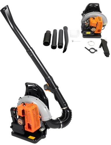 63CC 2-Takt Benzin Laubbläser, Profi Benzin Laubbläser, Handgetragener Rucksack-Motorbläser, 1,8L Tank, 6800 RPM, Verstellbarer Schultergurt für Räumen von Straßen, Laub und Schnee