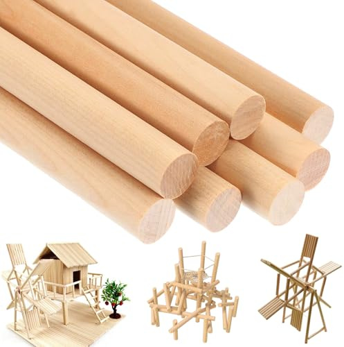 Dekorinex Paquete de 8 Varillas de Madera Redondas 2cm x 30cm | Varillas de Bambú Largas Redondas, Varillas de Bambú para Manualidades, para Manualidades, Decoración de Artes