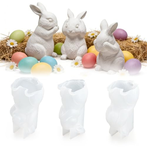 Silikonform Ostern 3D Hasen Gießform Set 3 Stück für DIY Frühlings Dekoration, Epoxidharz, Kerzen und Seifenherstellung Perfekt für Ostern Basteln und Geschenke für Familie und Freunde