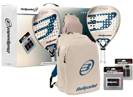 BULLPADEL Pack de pala de pádel Vertex 04 W | Juego profesional de pádel | Pala de forma diamante, cara Fibrix, núcleo MultiEva | CURVAKTIV y Air Power | Incluye mochila Vertex, Overgrip y protector