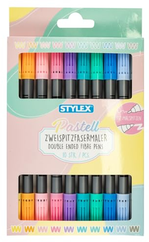 Stylex 66568 - Fasermaler mit 2 Malspitzen, 10 Stück in Pastellfarben, Filzstifte für Kinder zum Malen, Basteln und Zeichnen