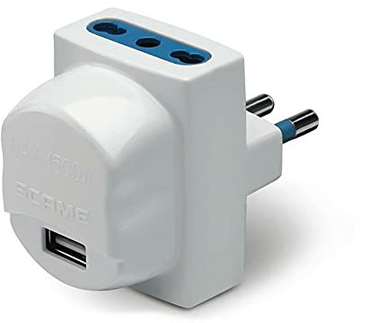 Scame Blueline – Adattatore/A USB + 2 Presa 2 poli + terra 16 A Bianco