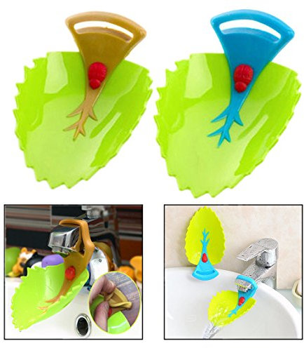 Itian 2 Stück Kinder Wasserhahn Verlängerung Extender Wasch oder Spülbecken Griff Extender Hahn(Grünbaumblatt)