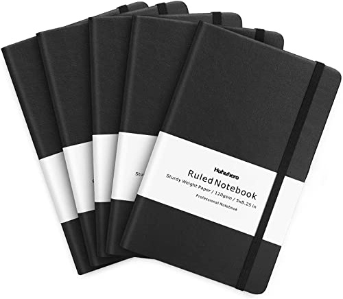 Notizbuch Tagebuch, klassisch, liniert, Hardcover, hochwertiges dickes Papier mit feiner Innentasche, schwarzes Kunstleder für Schreiben, Notizen, Tagebuch und Planer, 12,7 x 21,3 cm 5 Pack schwarz