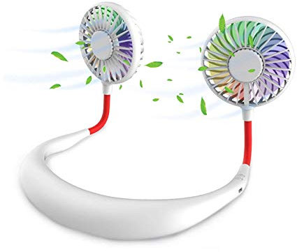 Neck fan, Portable Fan,Hands-Free Fan Necklace USB Charged Mini Fan Built-In Rechargeable Battery Portable USB Personal Fan, with Led Light ,USB Cable 3 Speeds and 360 degree Rotation white