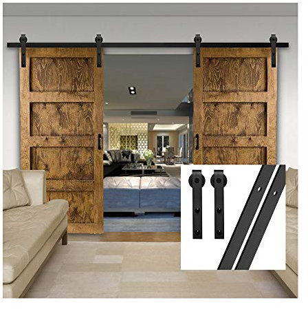 GIFSIN 9FT/274cm Scheunentor Kit Schiebetürbeschlag Kit Schiebetür Kit für Doppeltür,J-förmiger Kleiderbügel