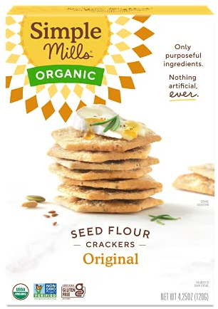 Simple Mills Organic Seed Crackers, Original, Gluten Free, Flax Seed, Sunflower Seeds, Corn Free, Low-Calorie Snacks, Plant Based, Nutrient Dense, 4.25oz, Pack of 1