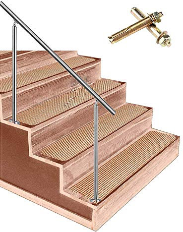 WRRAC-Duschhocker Edelstahlhandlauf, 140 cm Treppengeländer Haltegriff für Innen und Außen, Satz Treppengeländer, 2 Pfosten/Keine Querstangen, Bodenmontage