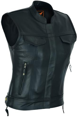 A&H Apparel Women's Top Grain Cowhide Club Style Motorcycle Soft thick Leather Vest (X-Large)