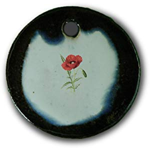 Schöner Keramik-Anhänger „Mohn“ in braun-blau-grün marmoriert; Schmuck Kette Kettenanhänger Geschenk Kunsthandwerk Keramik rund Talisman Halskette Aufmerksamkeit Mitbringsel individuell