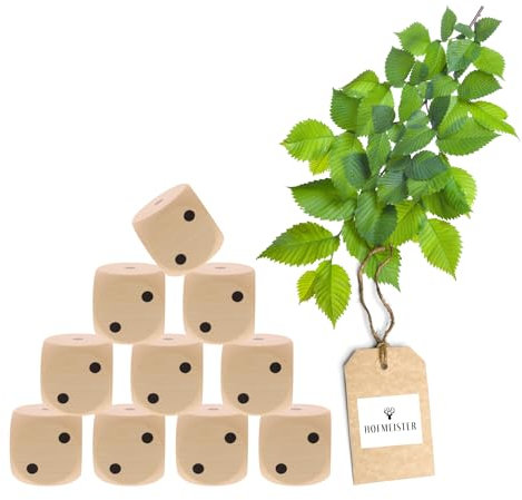 10x HOFMEISTER® Würfel Augenzahlen Holz 4 cm - Holzwürfel Kinder Erwachsene Spielen Brettspiel Party Spieleabend Partyspiel, 100% Naturprodukt unbehandelt aus heimischem Buchenholz, 4 x 4 cm