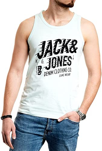 JACK & JONES Herren Tank-Tops Vielfältige Prints | Schmale Passform und atmungsaktive Baumwolle (Walther 921 Bleached Aqua, S)
