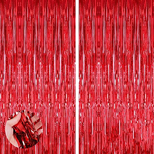 Aisszhao 2 Stück Rot Lametta Vorhänge,Metallische Folie Fransen Vorhang Funkeln Vorhängen Dekoration für Geburtstag Hochzeitsfoto Hintergrund Ostern Karneval Feen Donut Eiscreme Party(1m x 2m)