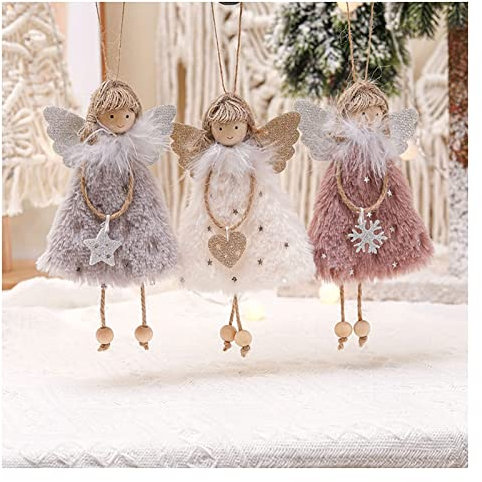 Weihnachtsanhänger, kleine Engel Figuren aus Plüsch, Weihnachtsdeko zum Aufhängen, Weihnachten Ornamente Weihnachtsbaumschmuck (3 Stück)