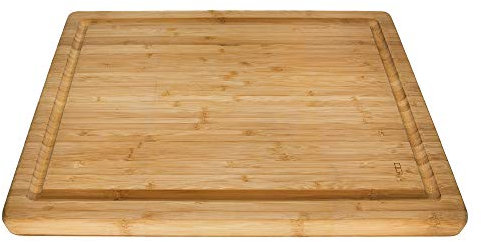 Tagliere per esterni e cucina in legno di bambù con scanalatura per succo, accessori per tagliare la carne, accessori per barbecue, marrone e bianco, bambù, lavabile in lavastoviglie, 40x30x3 cm