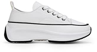 BOSANOVA Sneakers Zapatillas confeccionadas en Tela con Suela de Plataforma de 4,5 cm y Detalles de lineas decortivas. Cierre con Cordones. Calzado para Mujer Blanco 39