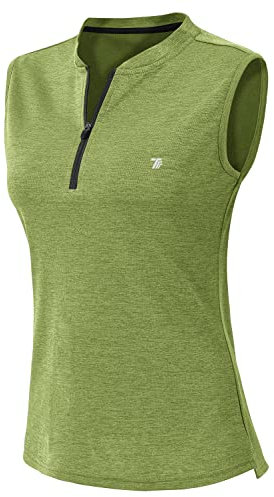 YSENTO Damen Golf Poloshirt Ärmelloses Tennis Shirts Atmungsaktiv Sport Tank Tops mit 1/4 Reißverschluss(Hanf grün,2XL)