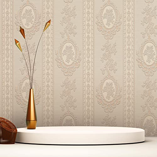 TADESSI Tapete Barock Giulia M1-No.1998 | Papiertapete | Creme | Klassik | Streifen | Ornament