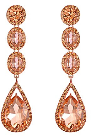 EVER FAITH Damen Ohrringe Kristall Hochzeit Mode Teardrop Lange Baumeln Kronleuchter Ohrhänger Champagnerfarbe